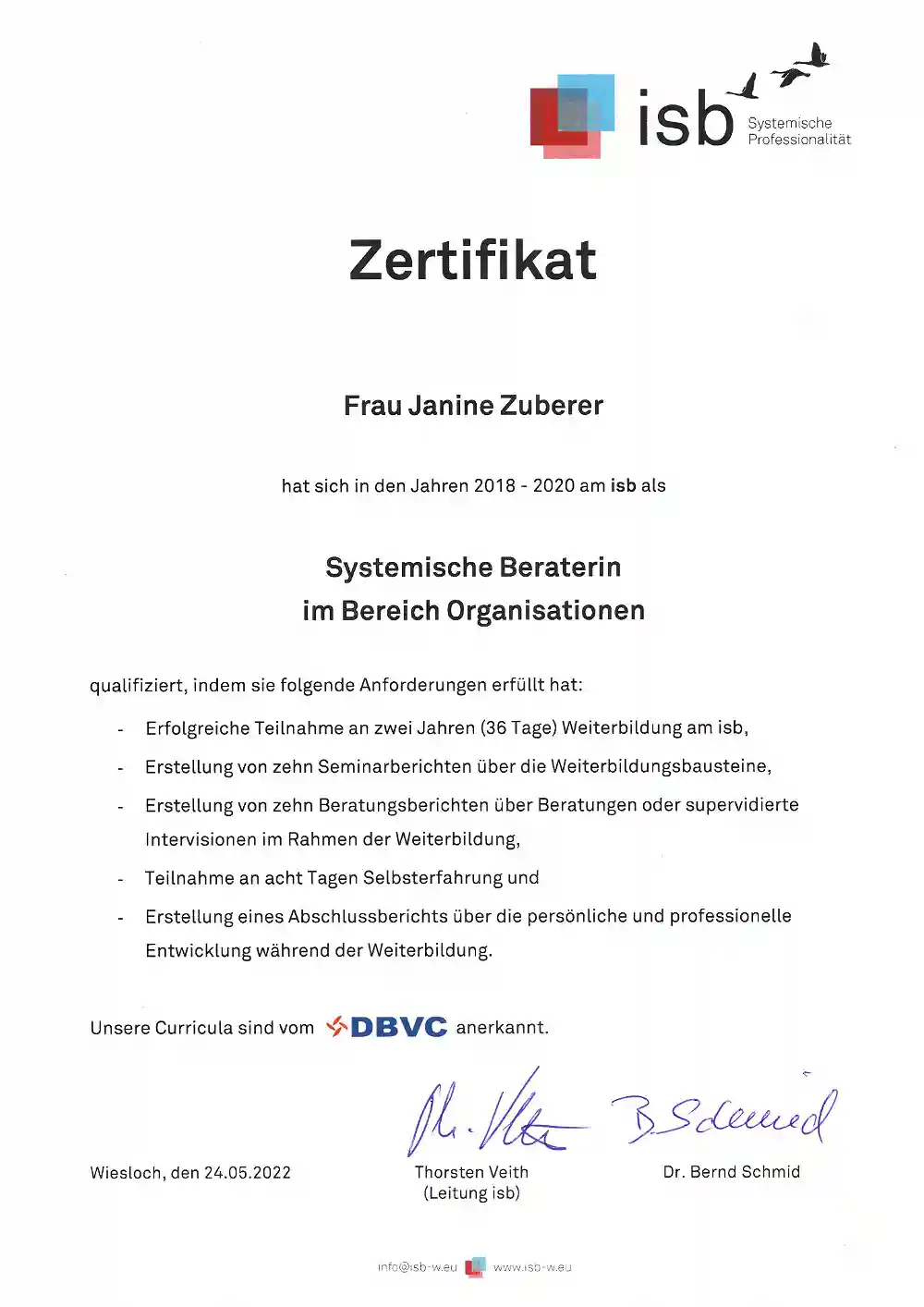 isb - zertifikat Janine Zuberer